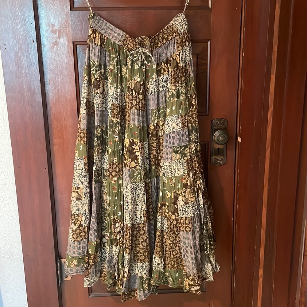 Green & brown long skirt, one size